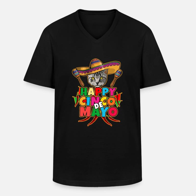 Cinco De Mayo Katze - Männer-T-Shirt mit V-Ausschnitt - Schwarz