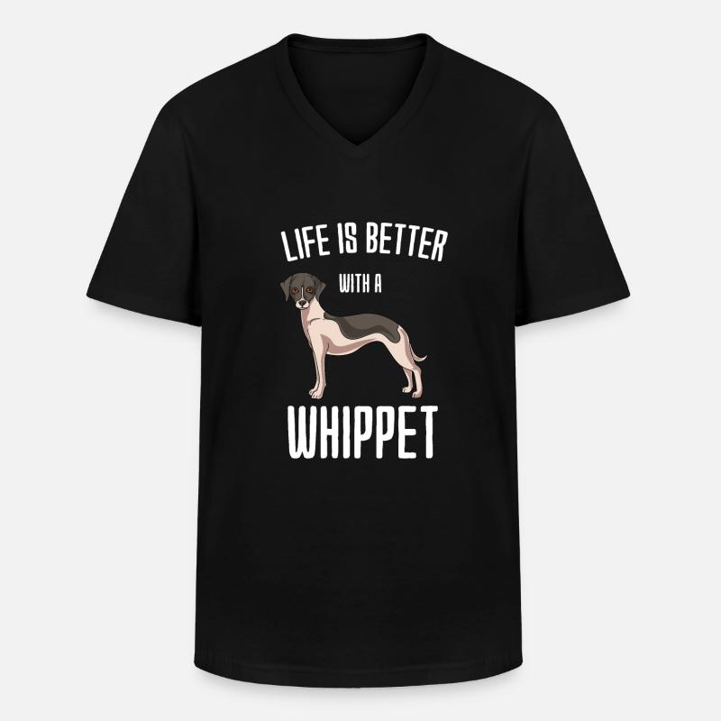 Whippet - Männer-T-Shirt mit V-Ausschnitt - Schwarz