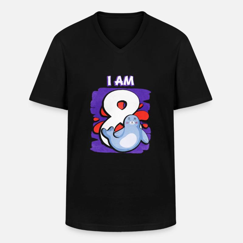 Ich Bin 8 Robbe - Männer-T-Shirt mit V-Ausschnitt - Schwarz