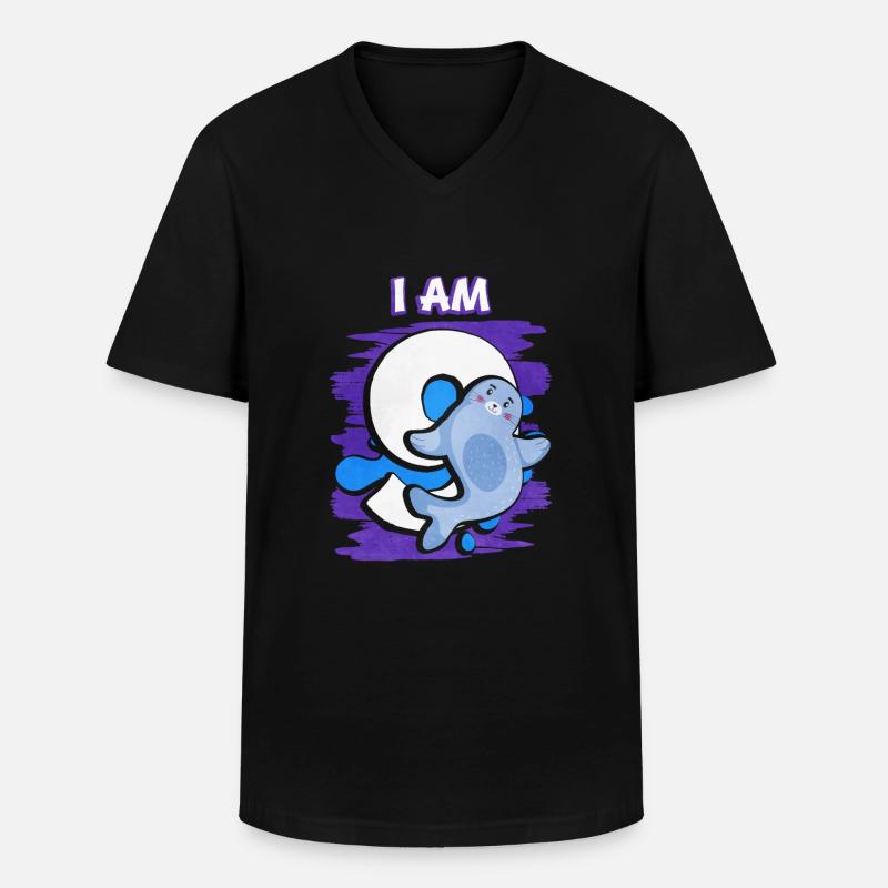 Ich Bin 9 Robbe - Männer-T-Shirt mit V-Ausschnitt - Schwarz