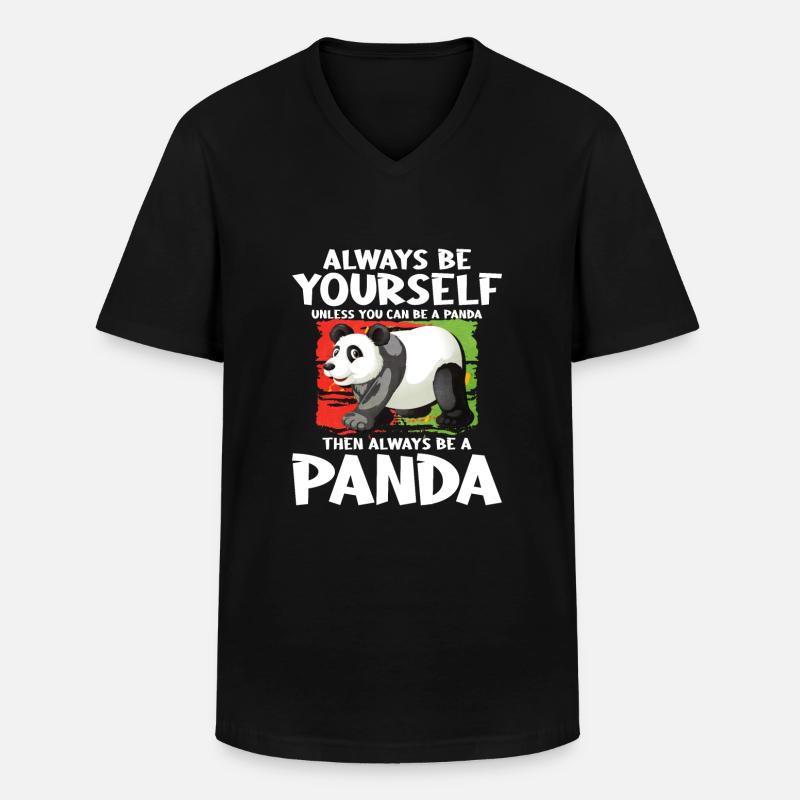 Panda - Männer-T-Shirt mit V-Ausschnitt - Schwarz