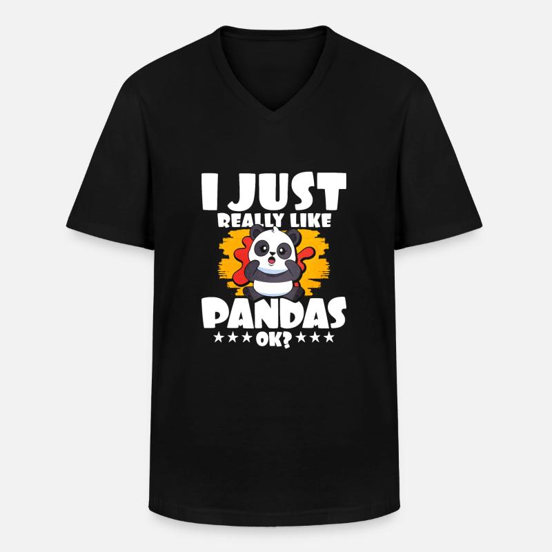 Panda - Männer-T-Shirt mit V-Ausschnitt - Schwarz