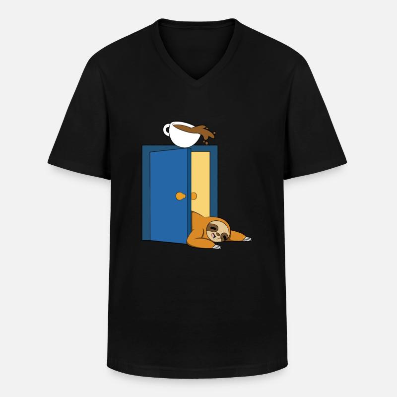 Faultier-Kaffee - Männer-T-Shirt mit V-Ausschnitt - Schwarz