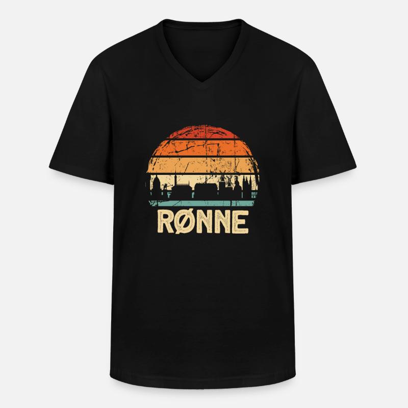 Rønne - Männer-T-Shirt mit V-Ausschnitt - Schwarz