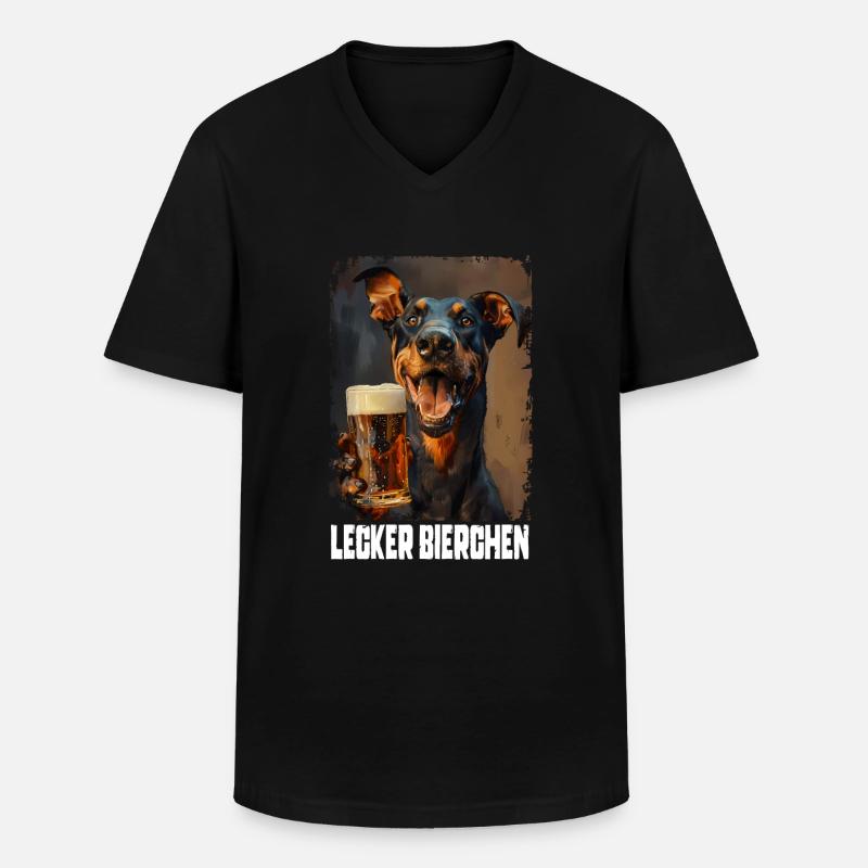 Lecker Bierchen Dobermann - Männer-T-Shirt mit V-Ausschnitt - Schwarz