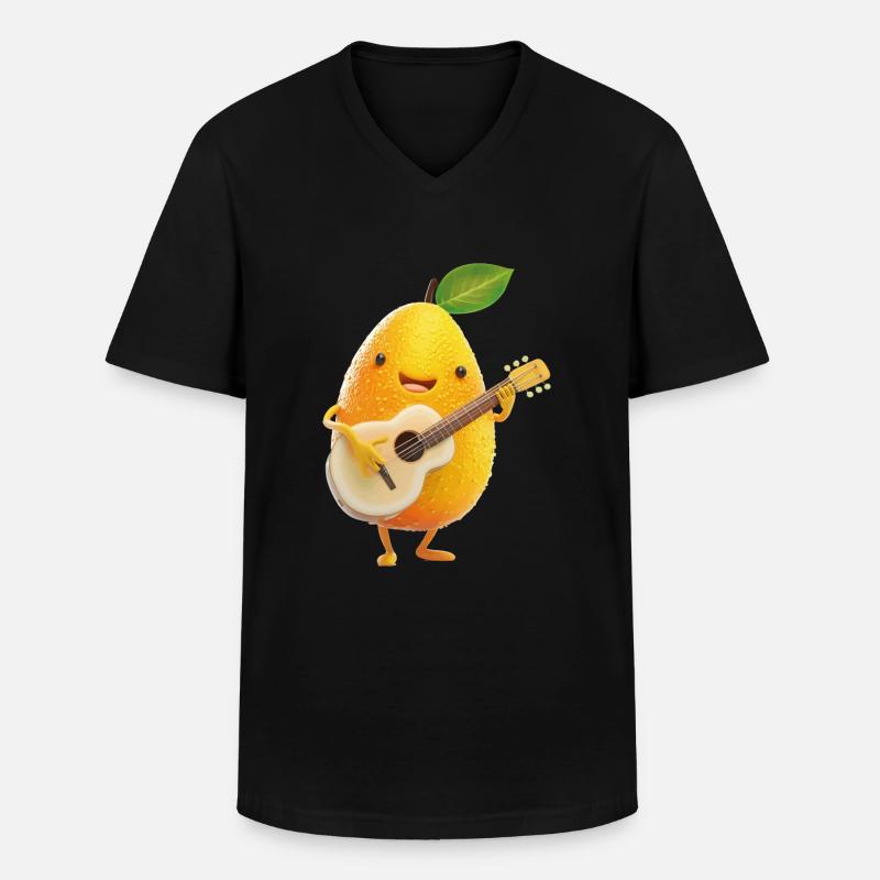 Mango Gitarre - Männer-T-Shirt mit V-Ausschnitt - Schwarz