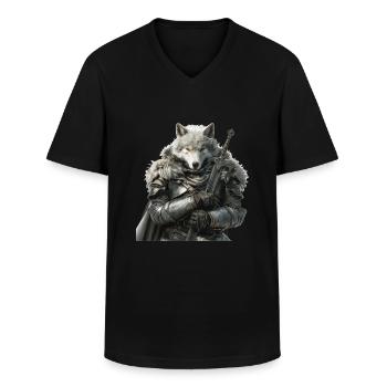 Wolf Knight Middle Ages - Men's V-Neck T-Shirt - black - Front - AI Model Male 178 dark (178cm)