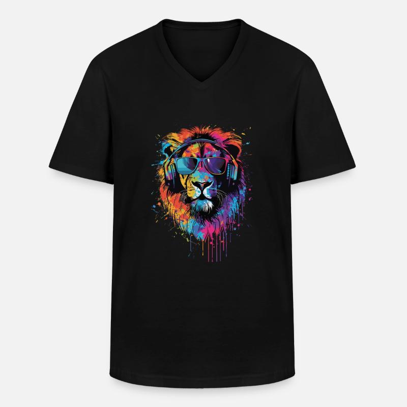Löwe - Männer-T-Shirt mit V-Ausschnitt - Schwarz