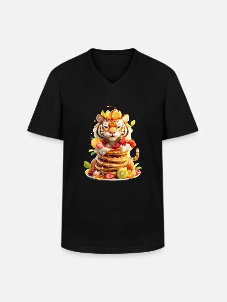 Tiger Pancakes - Männer-T-Shirt mit V-Ausschnitt - Schwarz