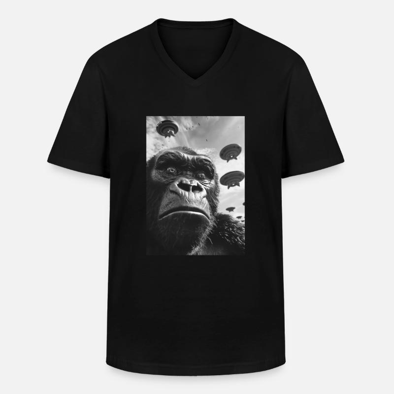 Ufo Selfie Gorilla - Männer-T-Shirt mit V-Ausschnitt - Schwarz