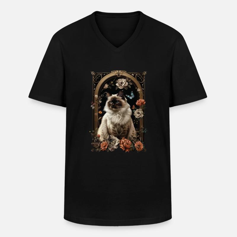 Birma-Katze - Männer-T-Shirt mit V-Ausschnitt - Schwarz