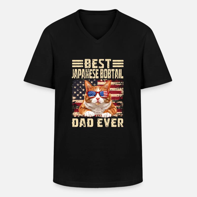 Japanese Bobtail Papa - Männer-T-Shirt mit V-Ausschnitt - Schwarz