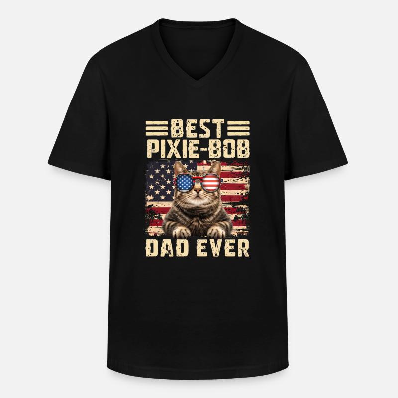 Pixie Bob Papa - Männer-T-Shirt mit V-Ausschnitt - Schwarz