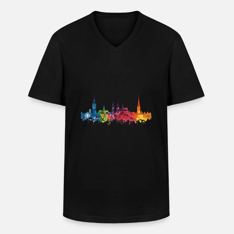 Neumünster - Männer-T-Shirt mit V-Ausschnitt - Schwarz