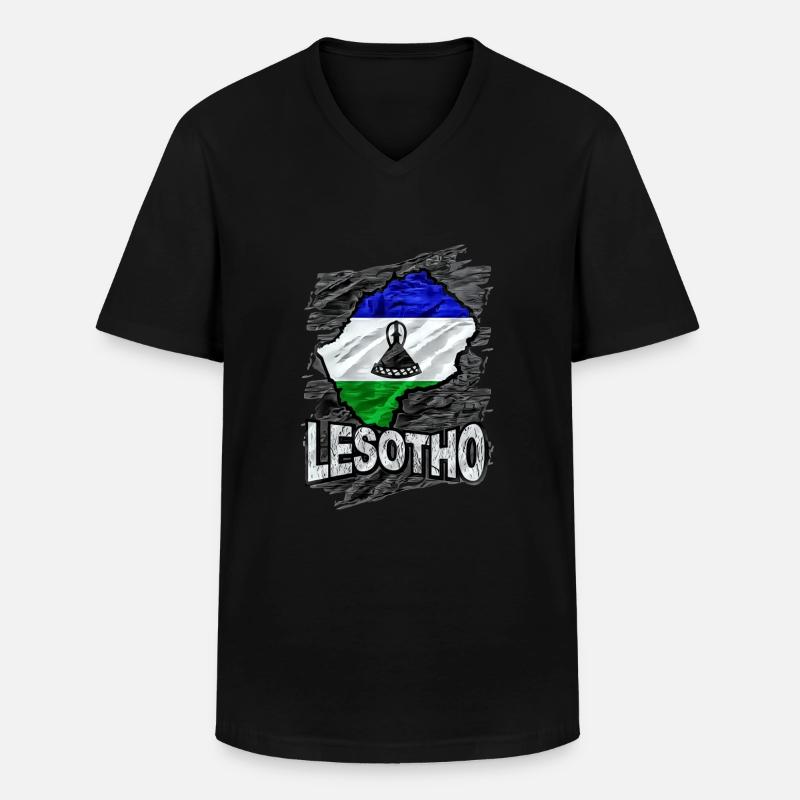 Lesotho - Männer-T-Shirt mit V-Ausschnitt - Schwarz