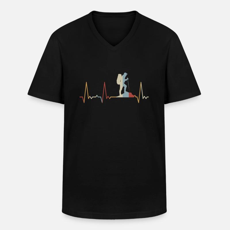 Herzschlag Wandern - Männer-T-Shirt mit V-Ausschnitt - Schwarz