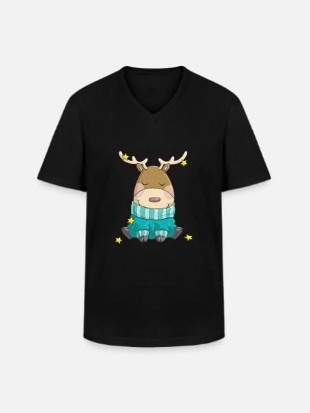 Merry Christmas reindeer comic - Men's V-Neck T-Shirt - black