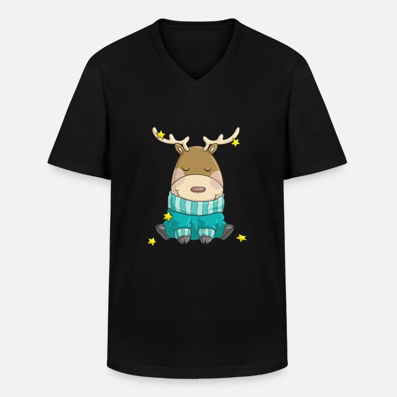 Putziges Weihnachts Rentier Comic - Männer-T-Shirt mit V-Ausschnitt - Schwarz