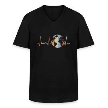 Herzschlag Globus Erde - Männer-T-Shirt mit V-Ausschnitt - Schwarz - Vorne - AI Model Male 178 dark (178cm)
