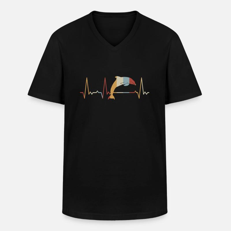 Herzschlag Delfin - Männer-T-Shirt mit V-Ausschnitt - Schwarz