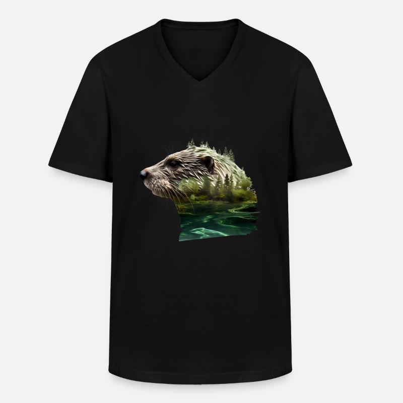 Otter - Männer-T-Shirt mit V-Ausschnitt - Schwarz