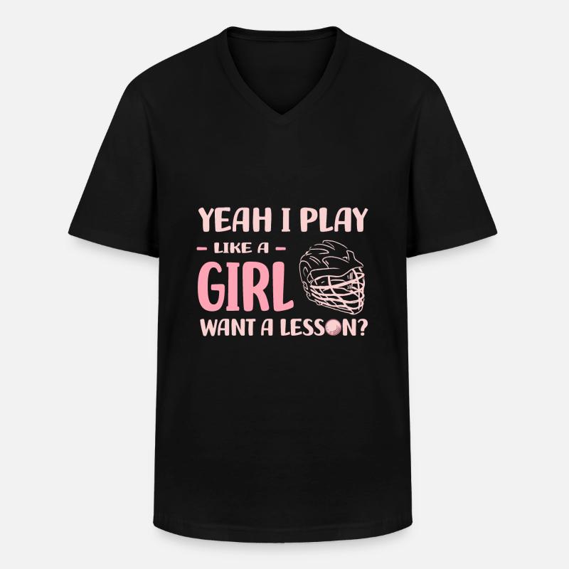 Lacrosse Mädchen - Männer-T-Shirt mit V-Ausschnitt - Schwarz