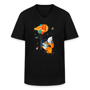 Astronaut 4th Birthday Fox Astronaut Costume - Men's V-Neck T-Shirt - black - Front - AI Model Male 178 dark (178cm)