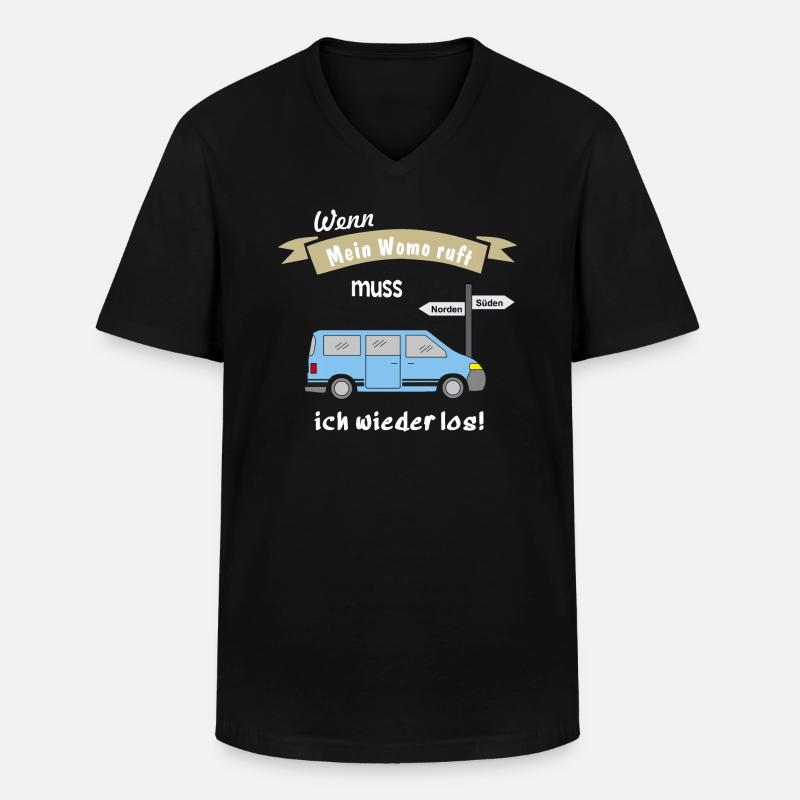womo ruft campingbus - Männer-T-Shirt mit V-Ausschnitt - Schwarz