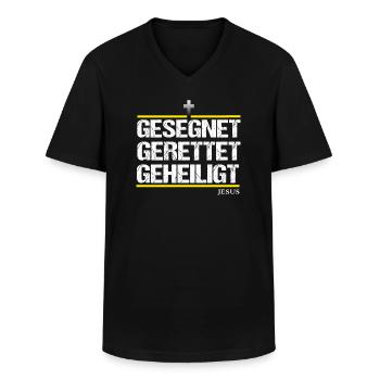 Jesus Rettet Gesegnet Gerettet Geheiligt Christus - Männer-T-Shirt mit V-Ausschnitt - Schwarz - Vorne - AI Model Male 178 dark (178cm)