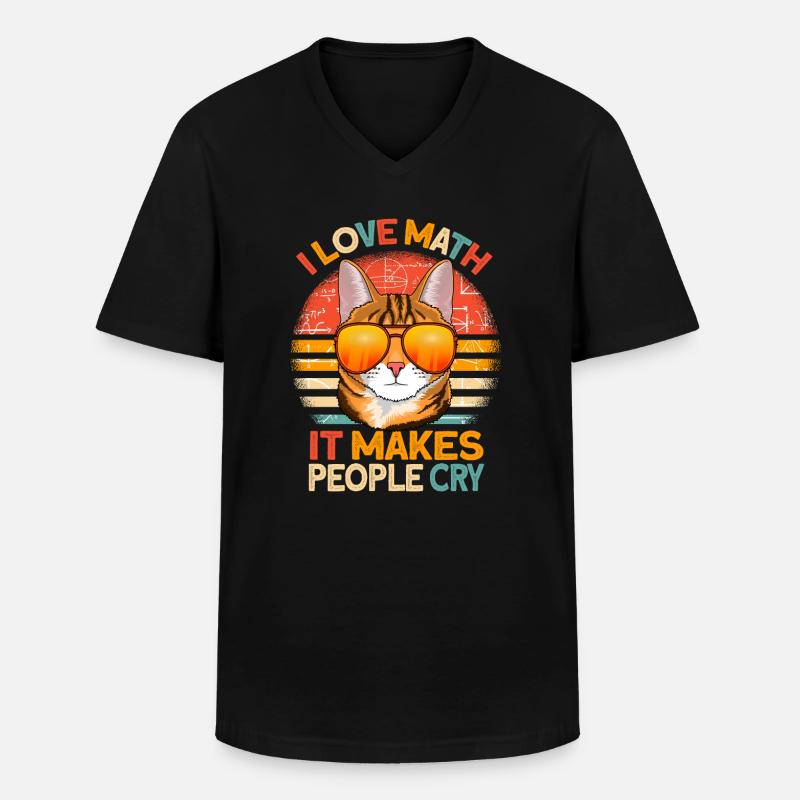 mathematics math teacher cat math - Men's V-Neck T-Shirt - black