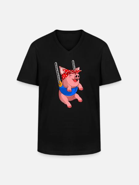 Pig rocks with bandana - Men's V-Neck T-Shirt - black