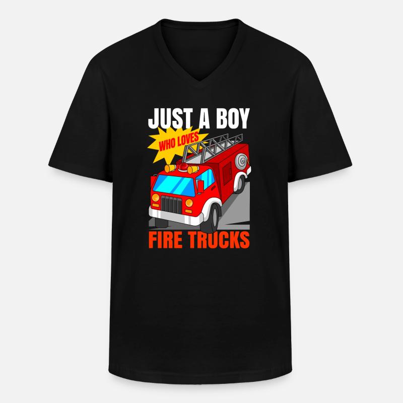Fire Brigade Fire Engine Boys - Men's V-Neck T-Shirt - black