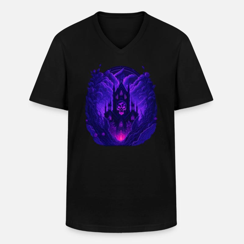 neon gothic architecture gothic castle - Men's V-Neck T-Shirt - black