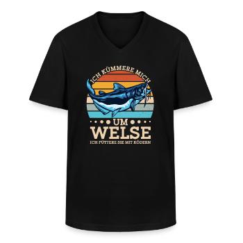 Wels Angeln Norwegen Angelköder Fischerboot - Männer-T-Shirt mit V-Ausschnitt - Schwarz - Vorne - AI Model Male 178 dark (178cm)