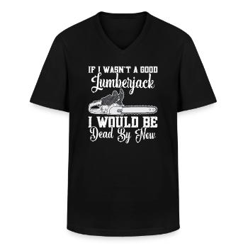 Équipement de bûcheron Équipement d’outils de bûcheron - T-shirt col V Homme - noir - Devant - AI Model Male 178 dark (178cm)