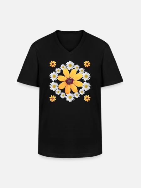 Daisies Orange Blossom Daisies Floral Pattern - Men's V-Neck T-Shirt - black