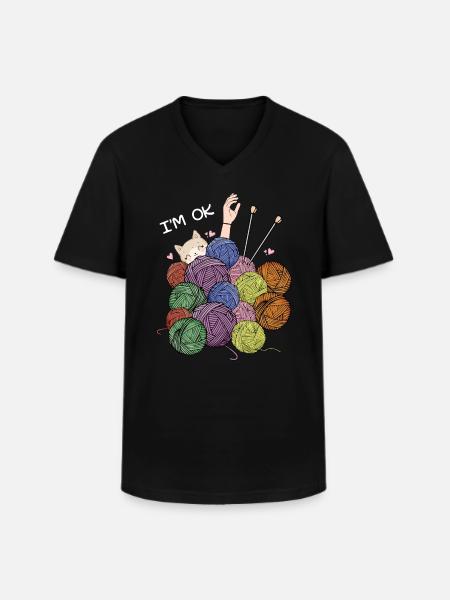 I'm Ok Crochet & Knitting Funny crochet knitting - T-shirt col V Homme - noir