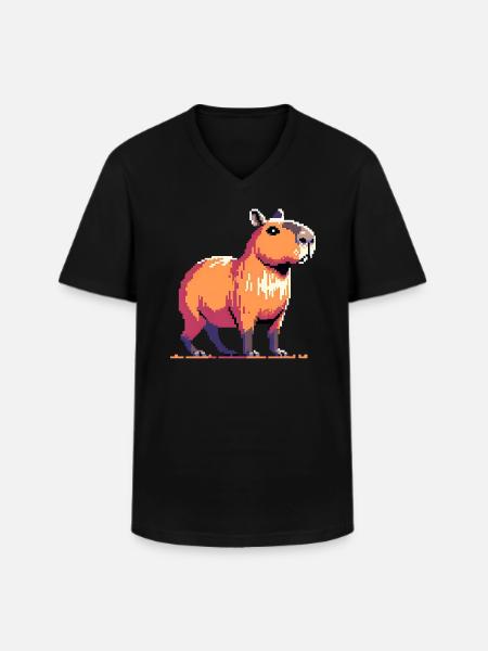 Geek Pixel Art Capybara - Men's V-Neck T-Shirt - black