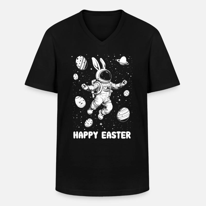 Happy Easter - Osterhase - Osterei - Weltall - Männer-T-Shirt mit V-Ausschnitt - Schwarz