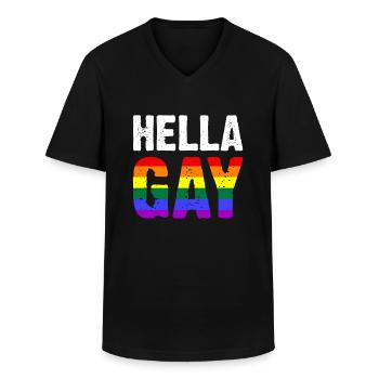 Hella Gay - T-shirt col V Homme - noir - Devant - AI Model Male 178 dark (178cm)
