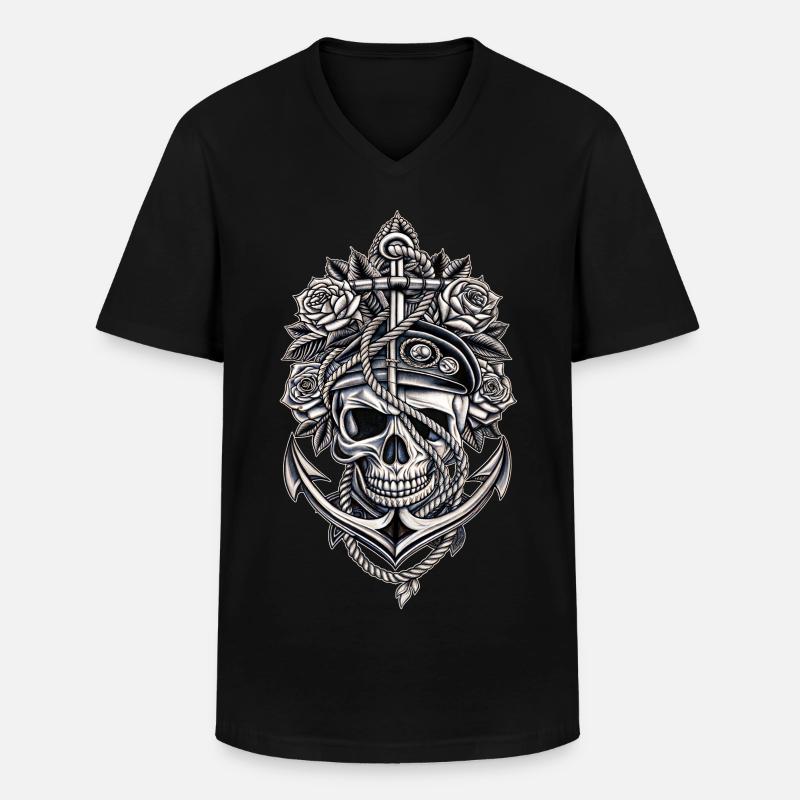 Navy Totenkopf Anker Gothic Totenschädel - Männer-T-Shirt mit V-Ausschnitt - Schwarz