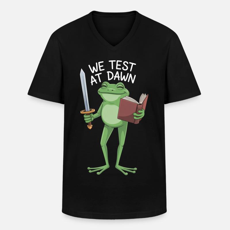 Dawn Frog Knight Reading - Männer-T-Shirt mit V-Ausschnitt - Schwarz