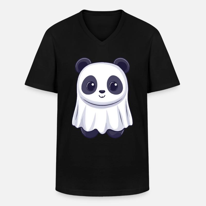 Panda Halloween Comic Geist - Männer-T-Shirt mit V-Ausschnitt - Schwarz
