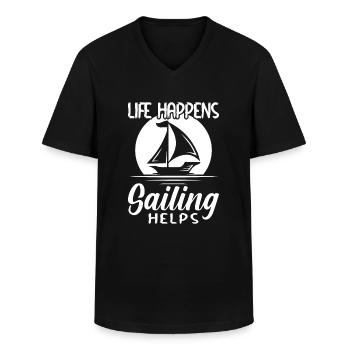 La vie arrive La voile aide - Sailor - T-shirt col V Homme - noir - Devant - AI Model Male 178 dark (178cm)