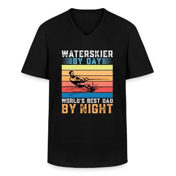 Water skiers by day World's best father at night - Men's V-Neck T-Shirt - black - Front - AI Model Male 178 dark (178cm)