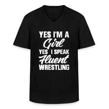 Ja Ich Spreche Fließend Wrestling - Männer-T-Shirt mit V-Ausschnitt - Schwarz - Vorne - AI Model Male 178 dark (178cm)