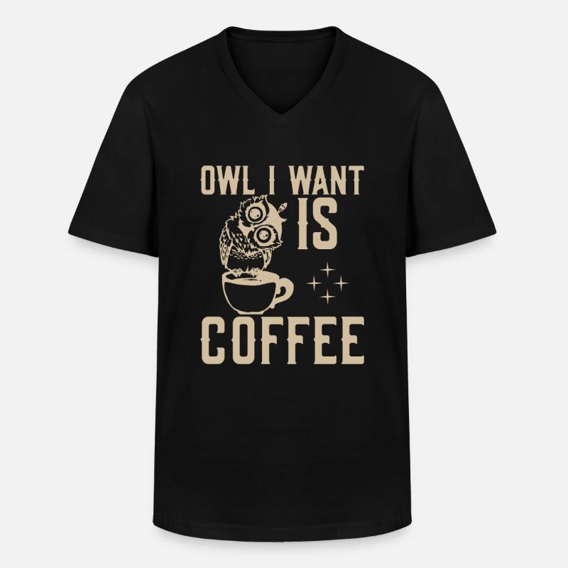 Eule Ich Will Kaffee - Männer-T-Shirt mit V-Ausschnitt - Schwarz