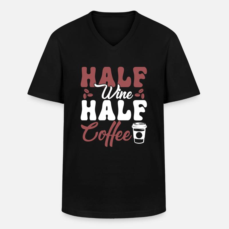 Halb Wein Halb Kaffee - Männer-T-Shirt mit V-Ausschnitt - Schwarz