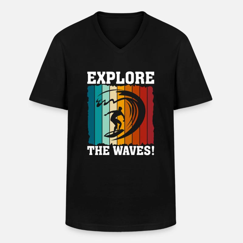 Explorez les vagues ! - T-shirt col V Homme - noir
