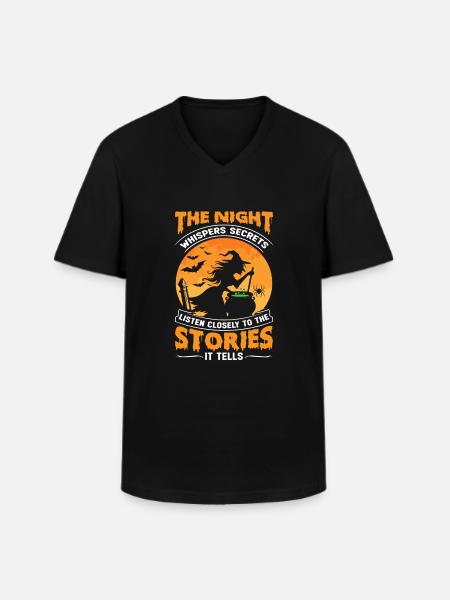 Natten hvisker hemmeligheder; Lyt nøje til - Klassisk herre T-shirt med V-udskæring - sort